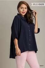Load image into Gallery viewer, Curvy Bell Short Sleeve Button Up Top
