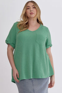 Curvy Ribbed Rolled Sleeve Top