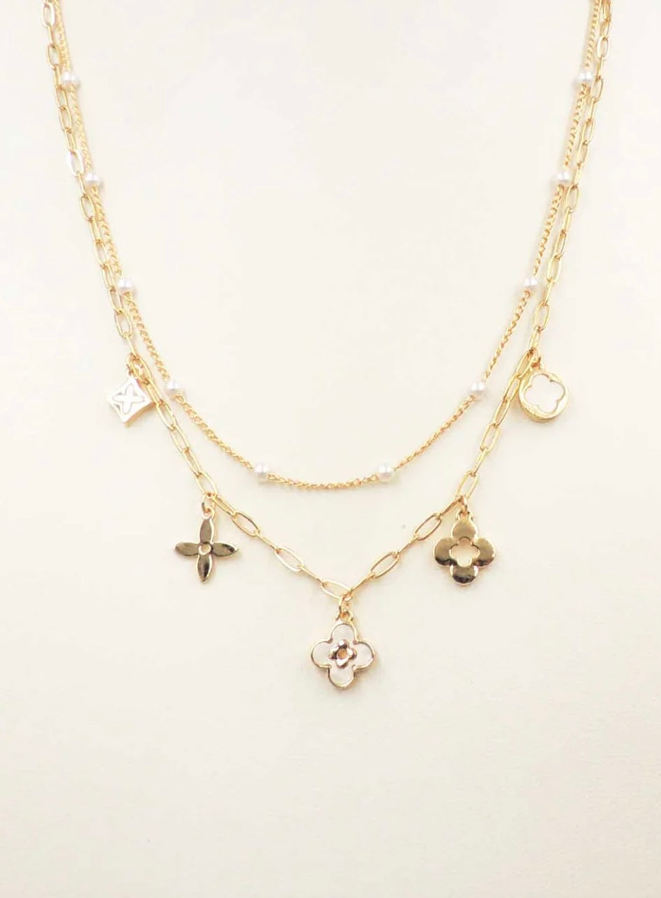 Gold Chain with White Clover Charms 16