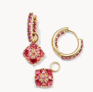 Dira Convertible Gold Crystal Huggie Earrings in Pink Mix