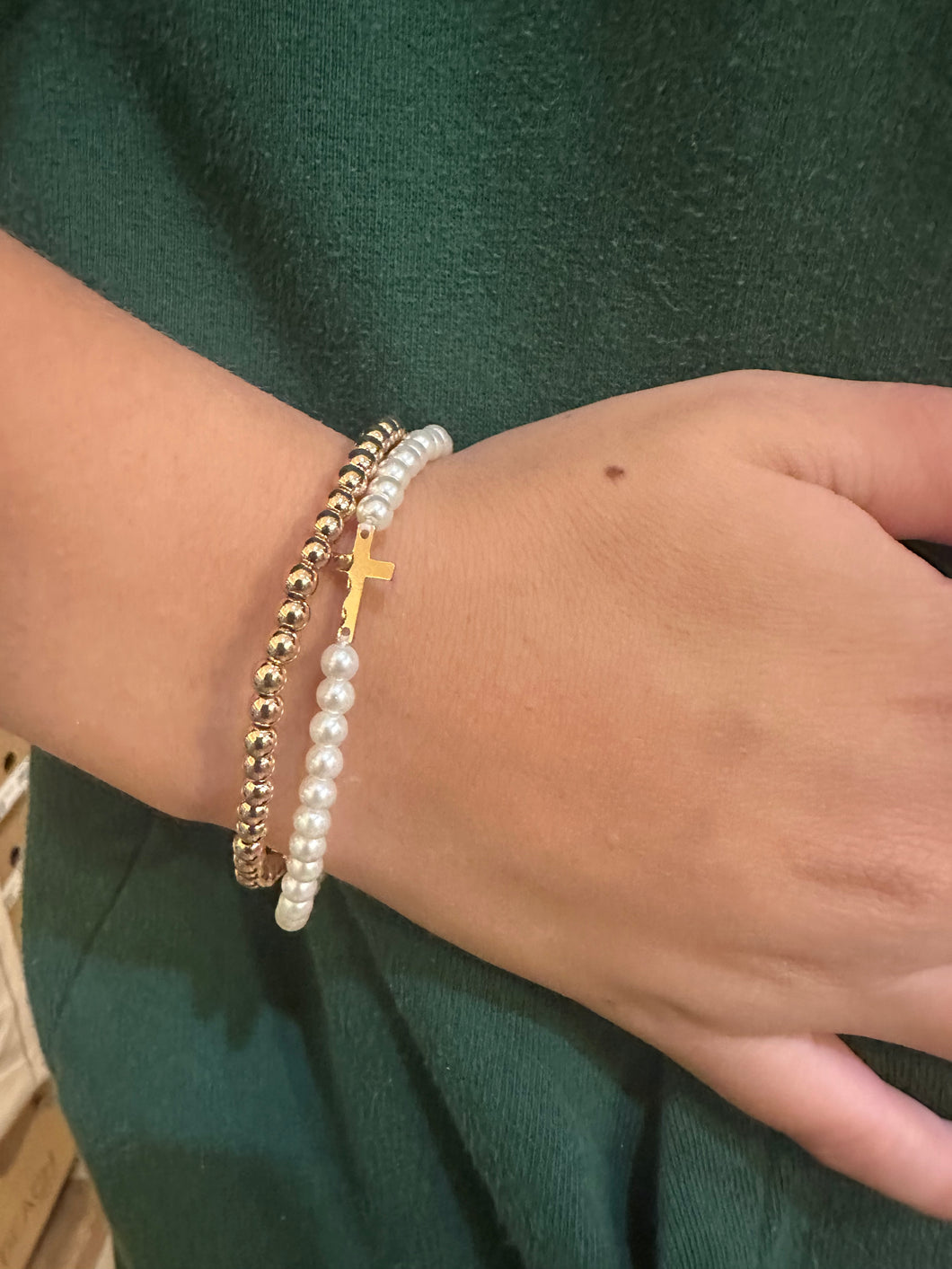 Pearl Cross Gold Stack