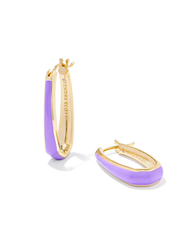 Kelsey Gold Hoop Earrings in Purple Enamel