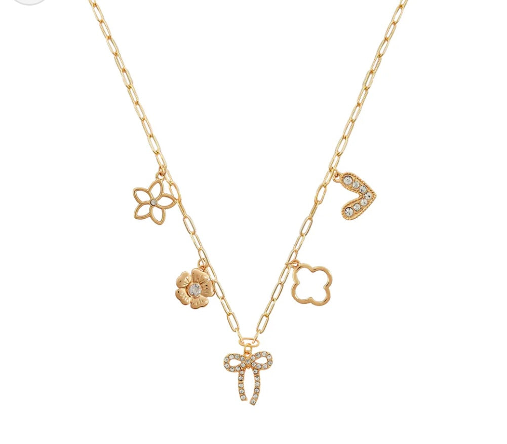 Gold Heart, Clover, Bow, Flower Charm 16