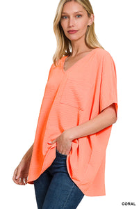 WOVEN AIRFLOW V-NECK DOLMAN SHORT SLEEVE TOP