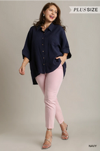 Load image into Gallery viewer, Curvy Bell Short Sleeve Button Up Top
