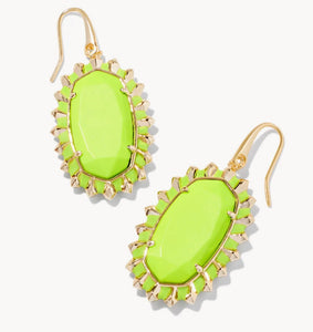 Dani Gold Color Burst Frame Drop Earrings in Chartreuse