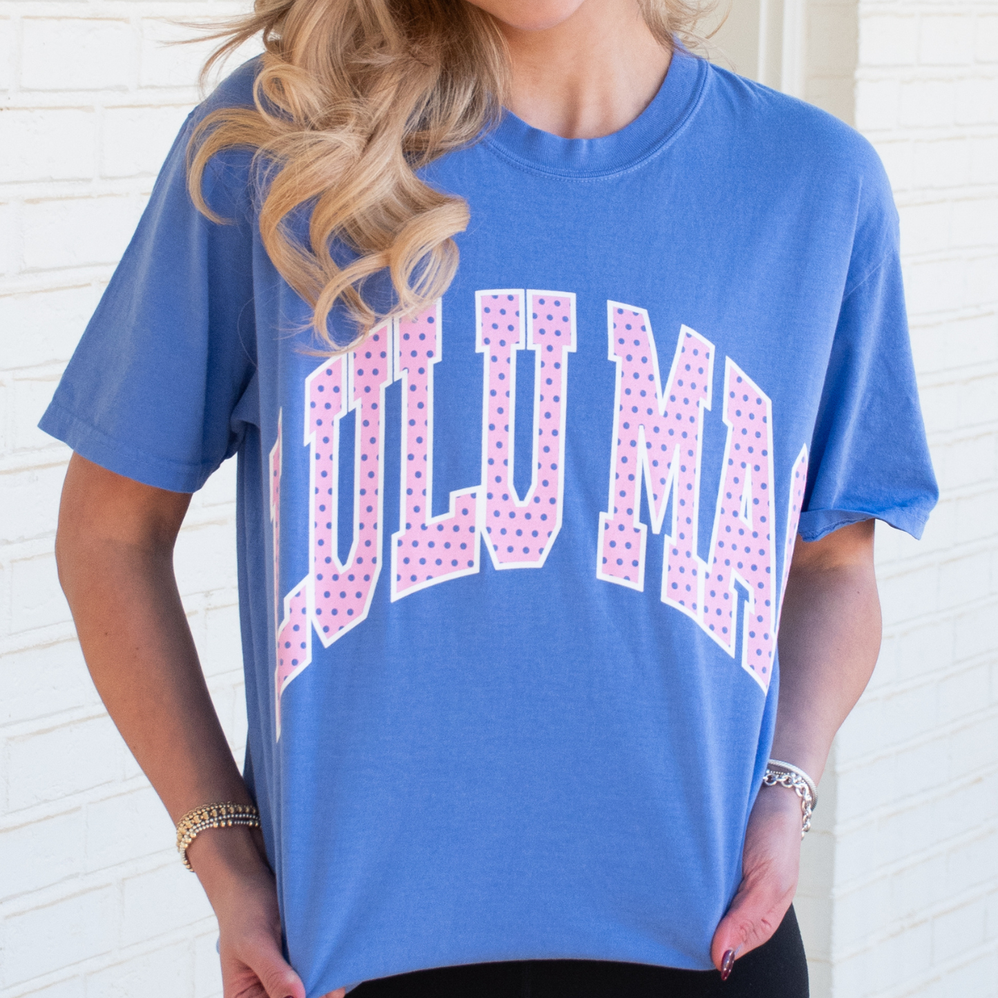 Lulu mac Polka Dot Adult Flow Blue Comfort Colors Tee