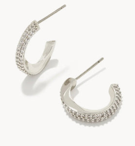 Ella Silver Huggie Earrings in White Crystal