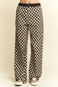 PLUS SIZE STRAIGHT LEG CHECKERD PANTS W/ ELASTIC WAIST