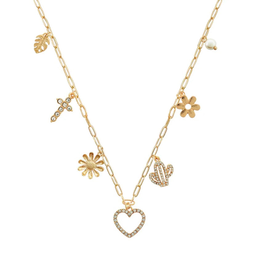 Gold Heart, Flower, Cross, and Cactus Charm 16