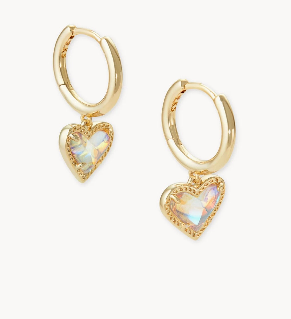 Ari Heart Gold Huggie Earrings in Dichroic Glass