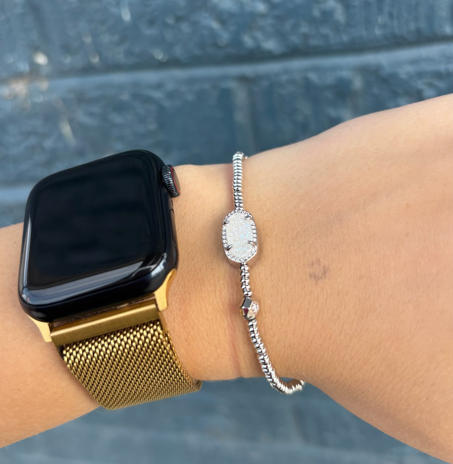 Grayson Silver Stretch Bracelet in Iridescent Drusy