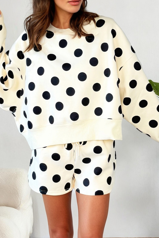 Polka Dot Looks Pullover Drawstring Shorts Sets