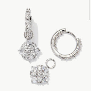 Dira Convertible Silver Crystal Huggie Earrings in White Crystal