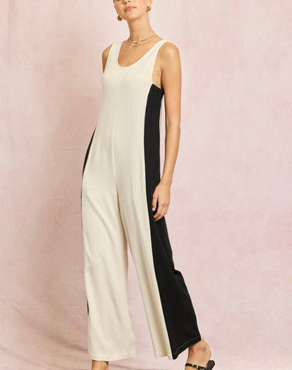 Linen Contrast Side Jumpsuit