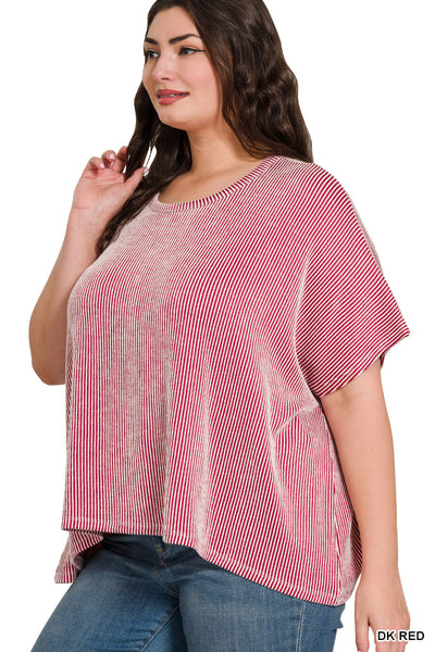 Curvy Zenana Ribbed Striped Oversized Top