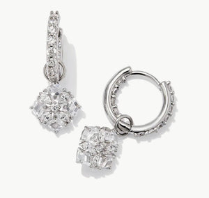 Dira Convertible Silver Crystal Huggie Earrings in White Crystal