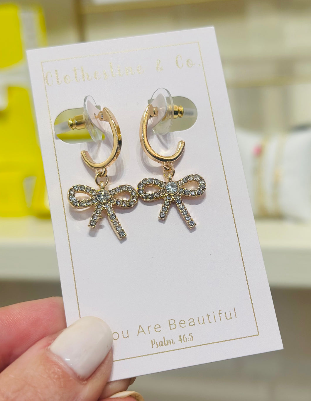 Gold Huggie Hoop with Rhinestone Bow Earring