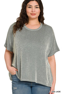 Curvy Zenana Ribbed Striped Oversized Top