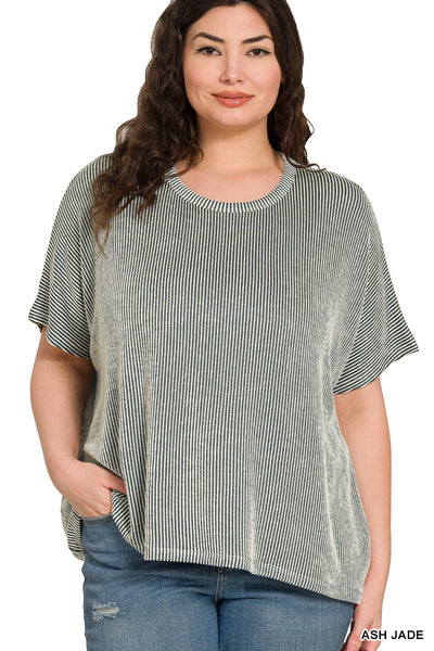 Curvy Zenana Ribbed Striped Oversized Top