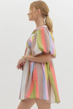 Load image into Gallery viewer, Rainbow Bubble Sleeve Babydoll Dress
