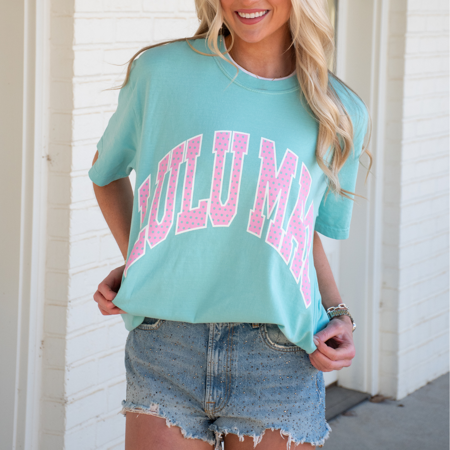 Lulu mac Polka Dot Adult Chalky Mint Comfort Colors Tee