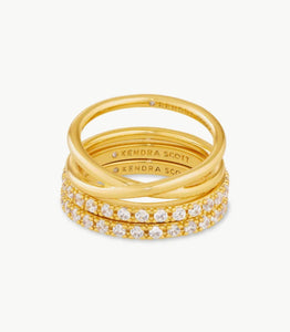 Livy Gold Rings Set of 3 in White Crystal