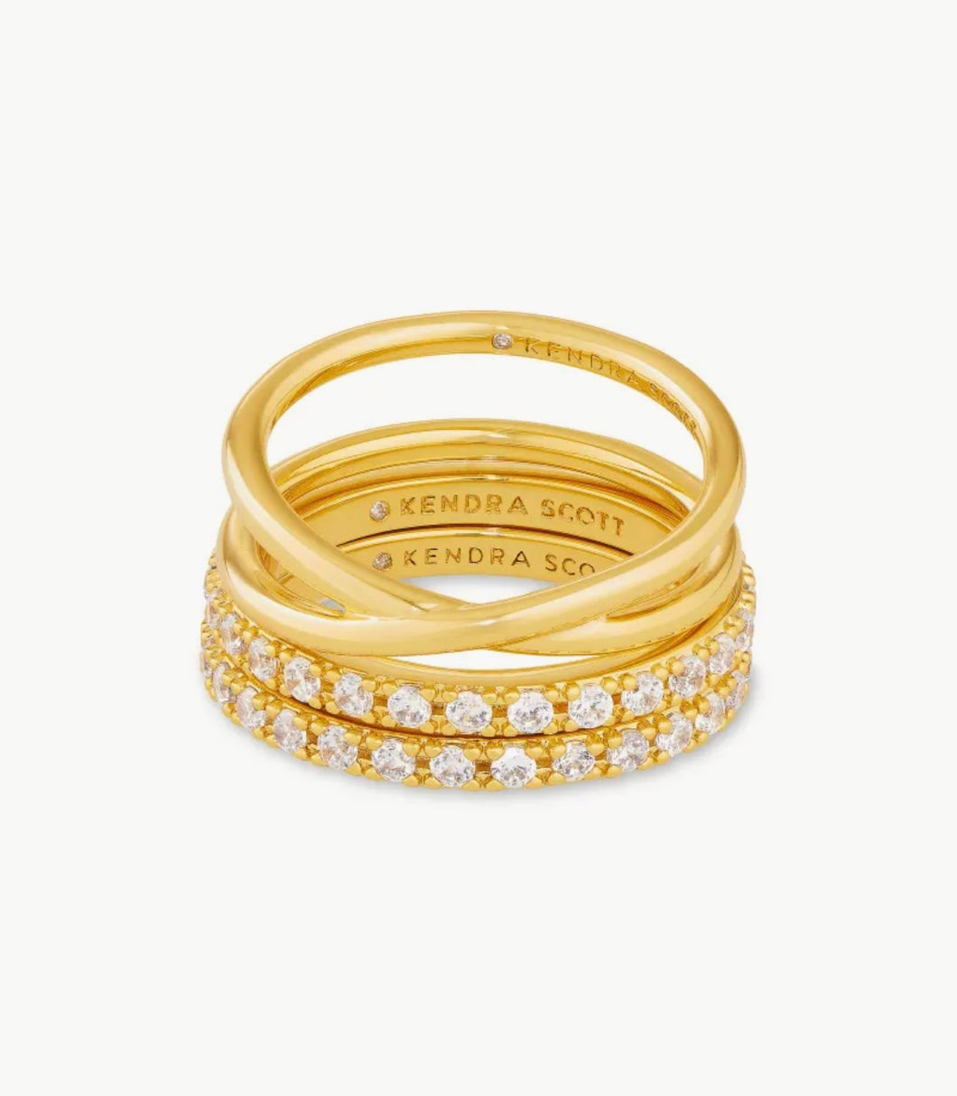 Livy Gold Rings Set of 3 in White Crystal