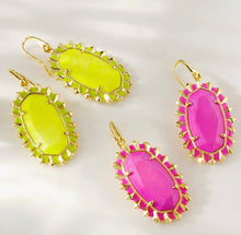 Load image into Gallery viewer, Dani Gold Color Burst Frame Drop Earrings in Chartreuse
