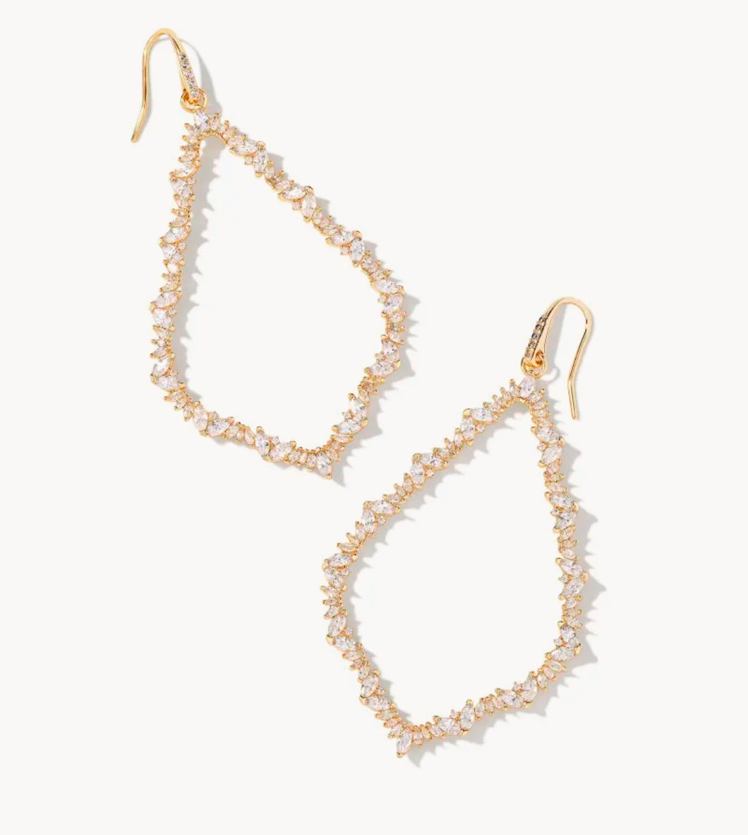 Sophee Gold Crystal Open Frame Earrings in White Crystal