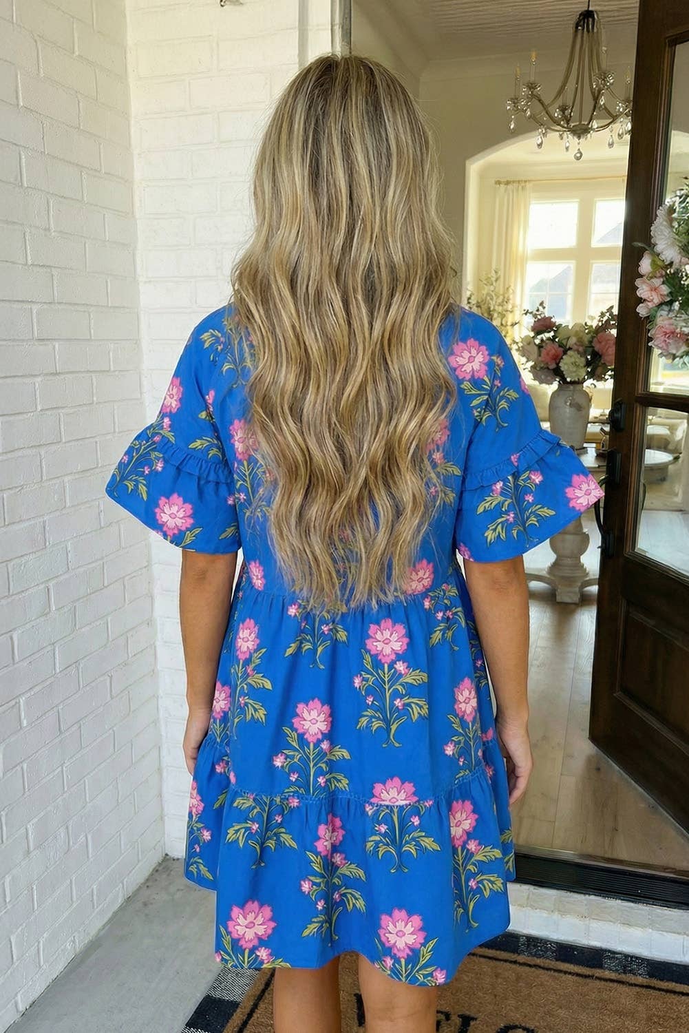 V Neck Short Sleeve Loose Flower Dress