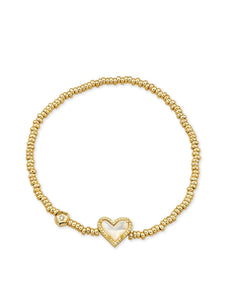 Ari Gold Heart Stretch Bracelet in Ivory Mother of Pearl