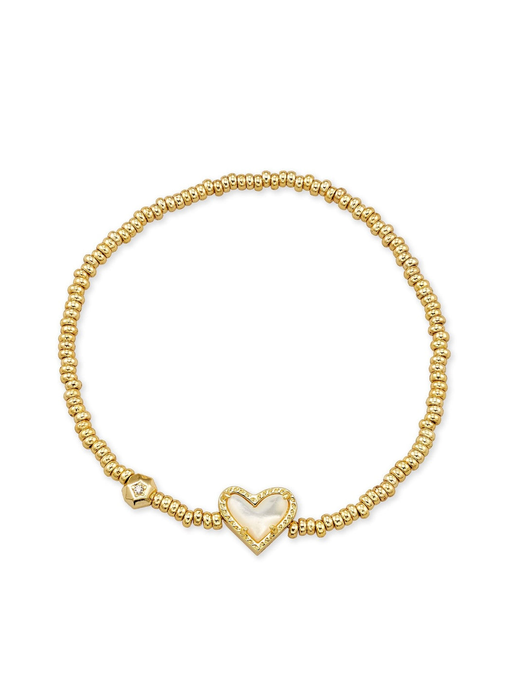 Ari Gold Heart Stretch Bracelet in Ivory Mother of Pearl