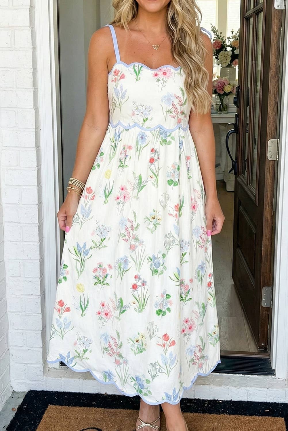 LA Society - LAS-LIVE Floral Self-tie Straps High Waist Midi Dress (S-XL)
