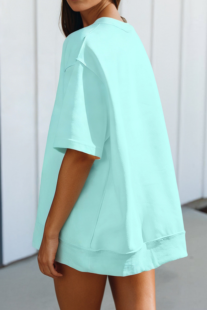 Solid Oversized Mock Tee & Shorts Set