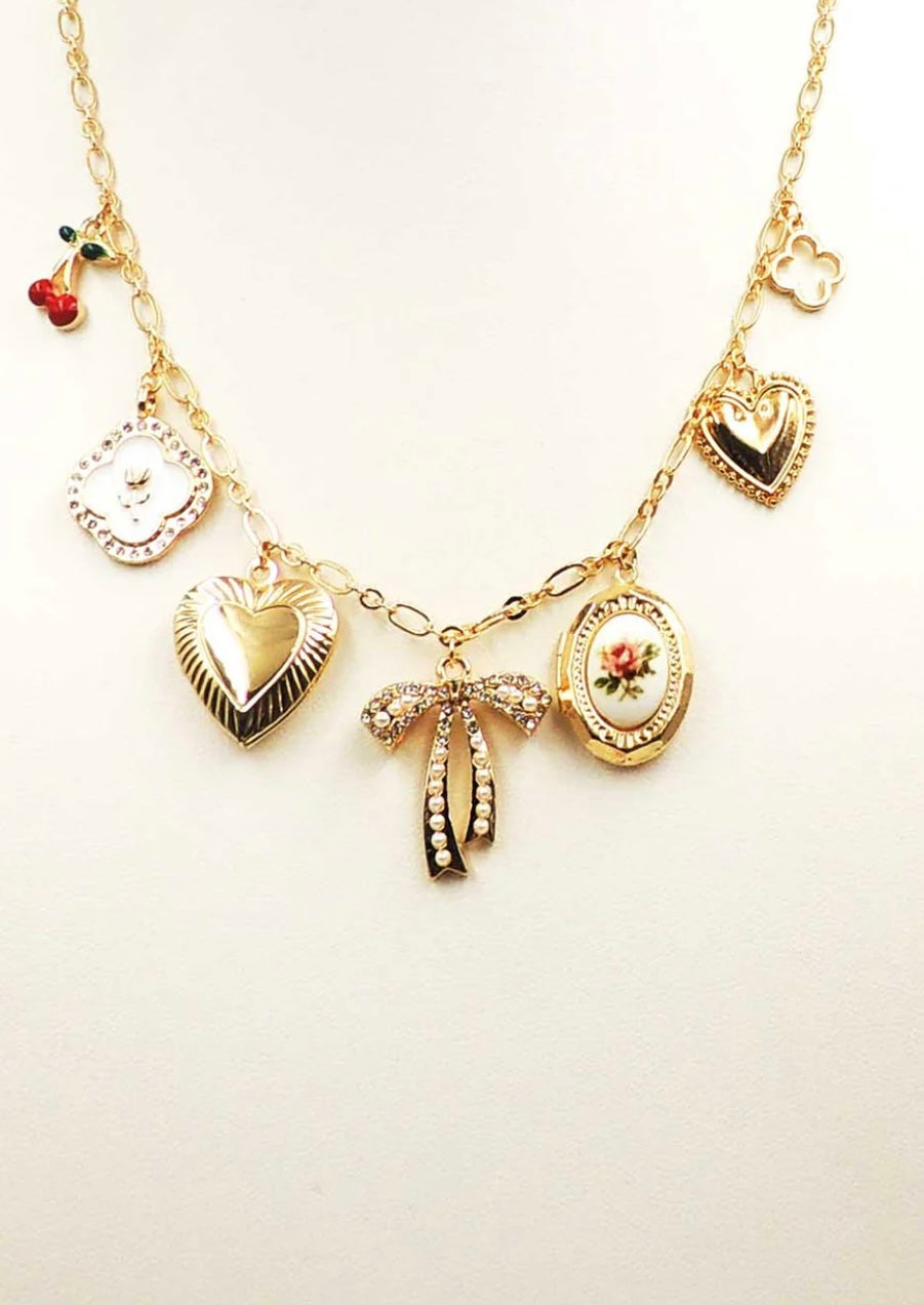 Gold Bow, Hearts, Clover, Cherry Charm 16