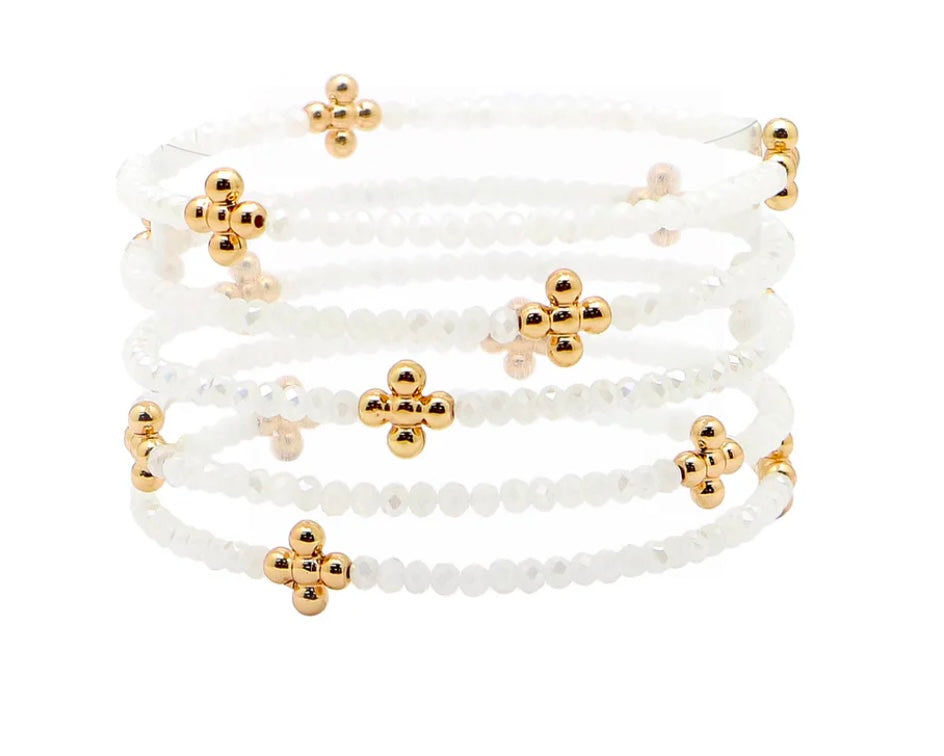 Gold Cross with White Crystal Stretch Bracelet