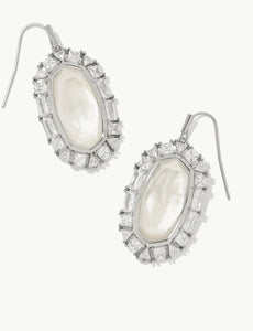 Elle Silver Crystal Frame Drop Earrings in Ivory Mother of Pearl