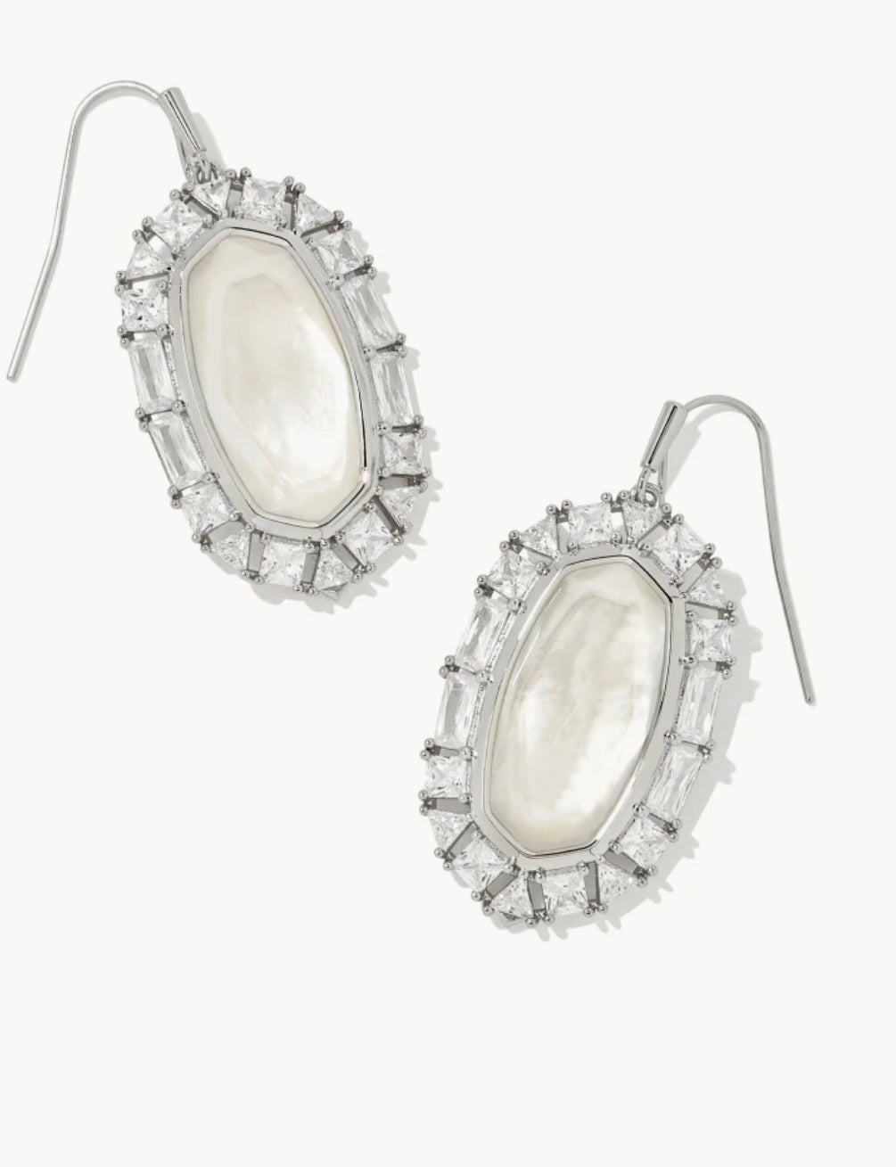 Elle Silver Crystal Frame Drop Earrings in Ivory Mother of Pearl