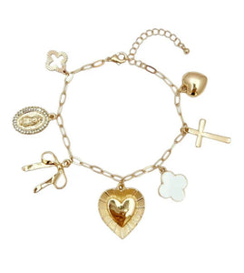 Clover, Heart, Bow, Cross Charm Bracelet with Extention