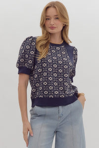 Floral Short Sleeve Sweater