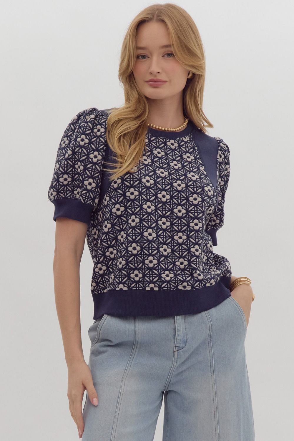 Floral Short Sleeve Sweater