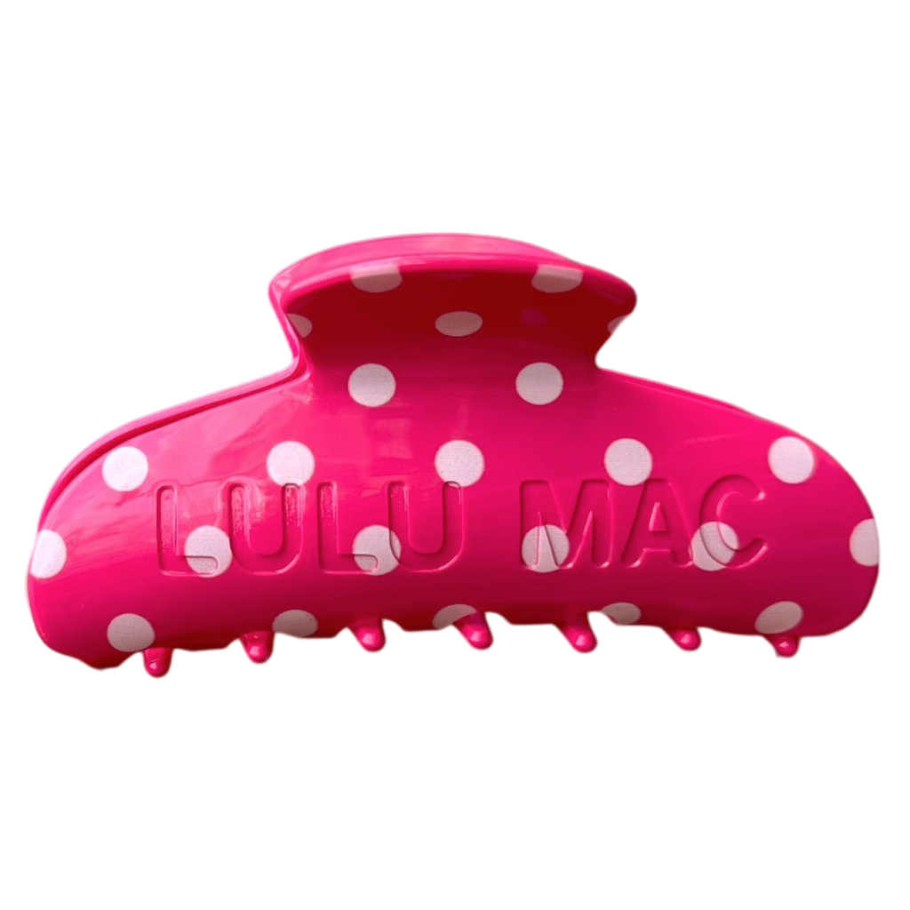 LULU MAC HAIR CLIPS Hot Pink/White Dot