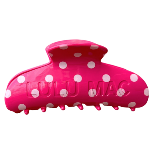 LULU MAC HAIR CLIPS Hot Pink/White Dot