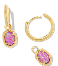 Load image into Gallery viewer, Daphne Framed Huggie Hoop Earrings Gold Magenta Kyocera Opal
