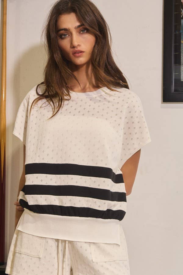 Pointelle Fabric Drop Shoulder Top