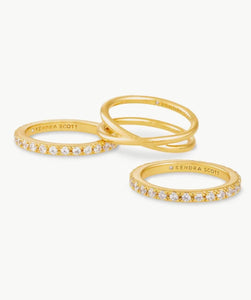 Livy Gold Rings Set of 3 in White Crystal