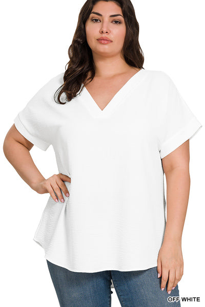 Plus WOVEN AIRFLOW V-NECK
HI-LOW HEM TOP