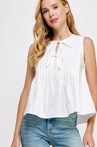 Detail Date Pintuck Tie Top