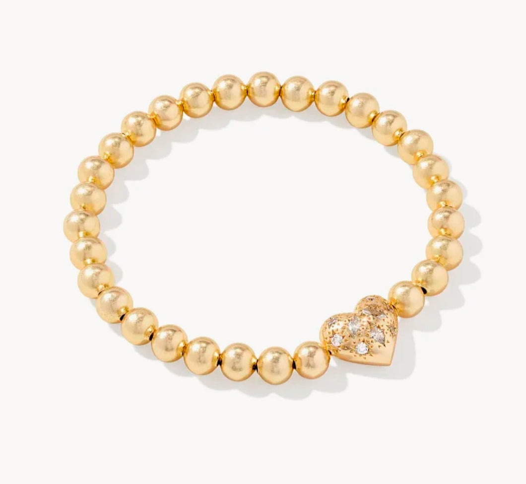 Holland Gold Heart Stretch Bracelet in White Crystal